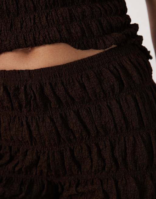 Brave Soul Co-ord ruched mini shorts with ruffle detail in chocolate brown, 4 of 5