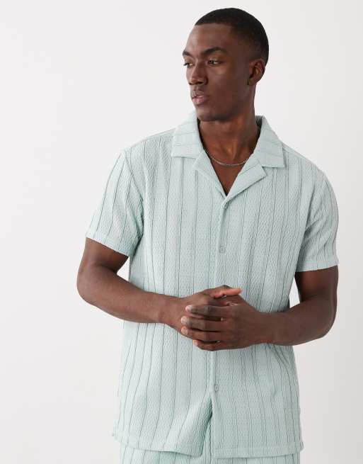 Brave Soul co-ord short sleeve shirt with revere collar in light blue, 3 of 5