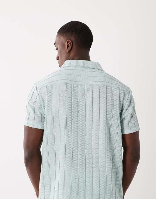 Brave Soul co-ord short sleeve shirt with revere collar in light blue, 5 of 5