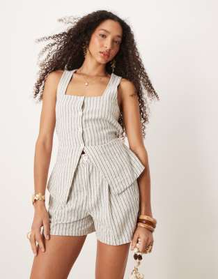 Brave Soul Brave Soul Co-ord tailored shorts in ecru stripe-White