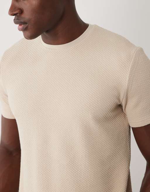 Brave Soul co-ord textured crew neck t-shirt in light sand, 2 of 5