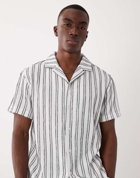 Brave Soul co-ord textured short sleeve shirt in black and white stripe - view 1