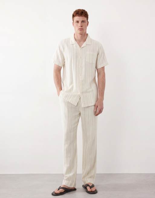 Brave Soul co-ord textured short sleeve shirt in cream and brown stripe, 2 of 5