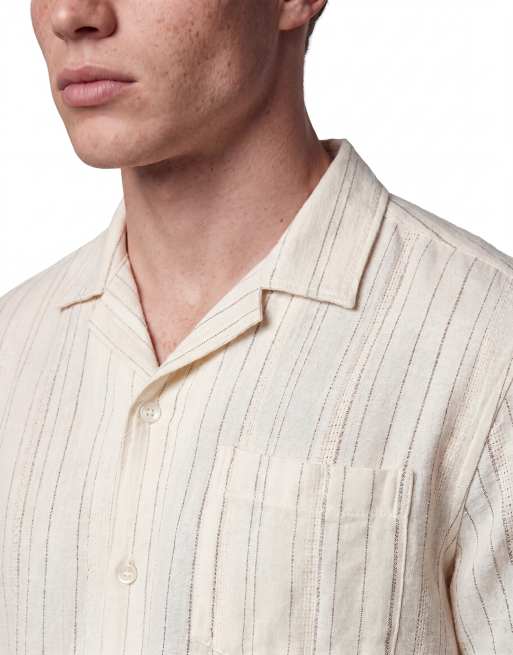 Brave Soul co-ord textured short sleeve shirt in cream and brown stripe, 5 of 5