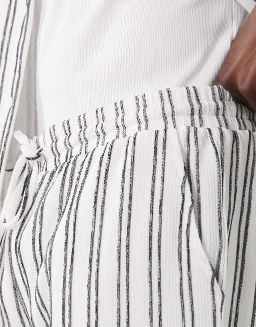 Brave Soul co-ord textured shorts in black and white stripe, 3 of 5