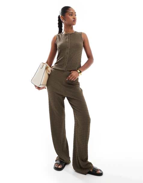 Brave Soul co-ord textured straight leg trousers in brown - view 1