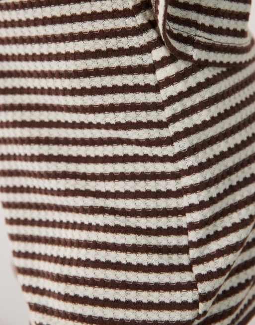 Brave Soul Co-ord tie front crochet shorts in brown and cream stripe, 4 of 5