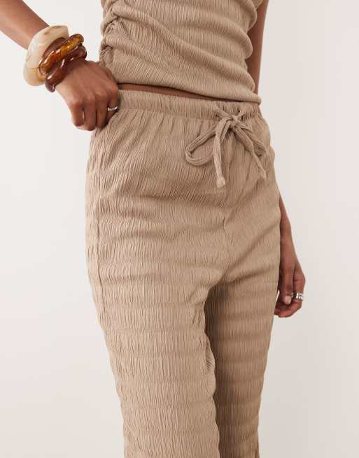 Brave Soul Co-ord wide leg textured jersey trouser in mocha brown, 4 of 5