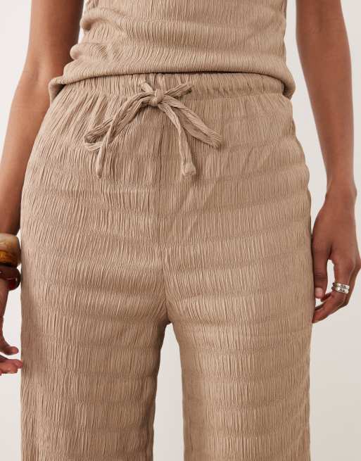 Brave Soul Co-ord wide leg textured jersey trouser in mocha brown, 5 of 5