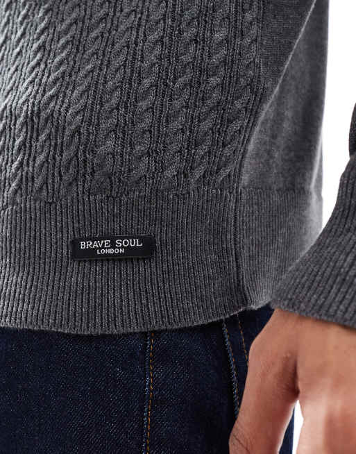 Brave Soul collar detail jumper in charcoal grey, 2 of 4