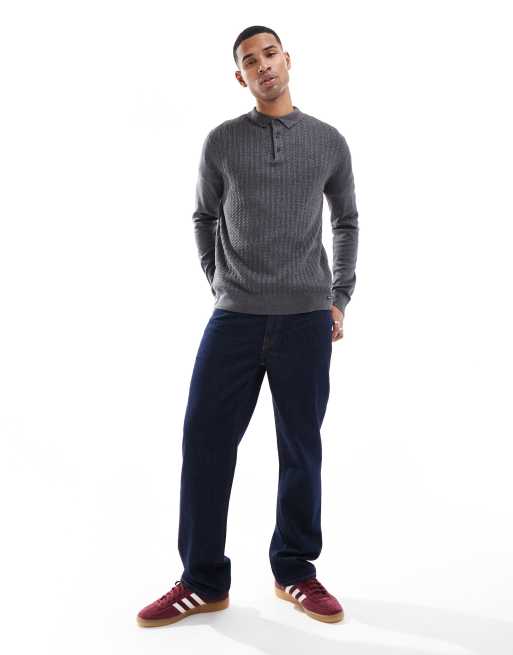 Brave Soul collar detail jumper in charcoal grey, 3 of 4