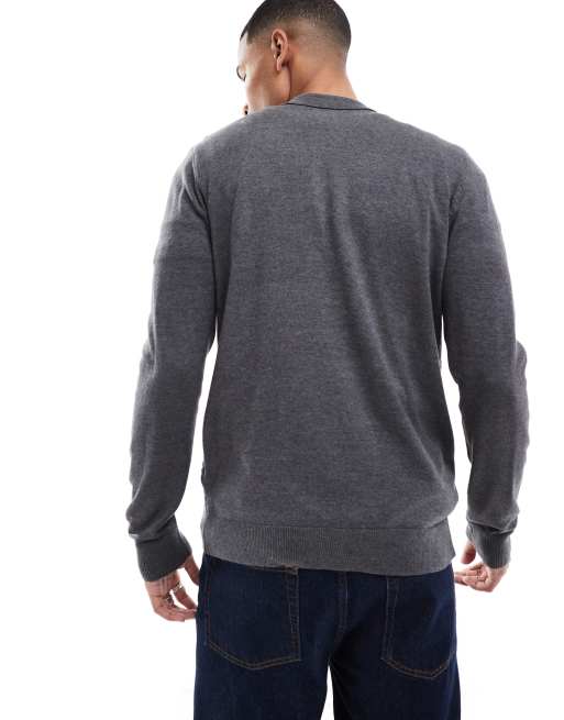Brave Soul collar detail jumper in charcoal grey, 4 of 4