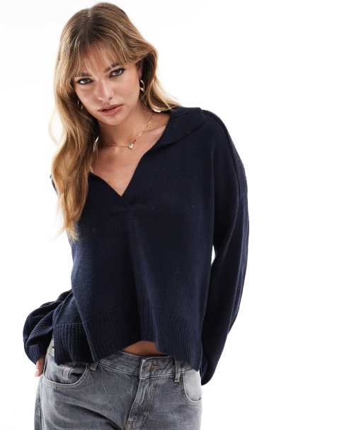 Brave Soul collar jumper in navy - view 1
