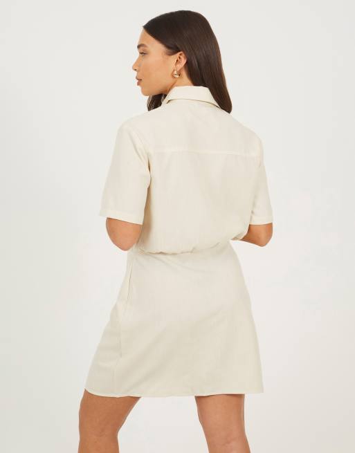 Brave Soul Collared button down mini shirt dress in natural, 2 of 4