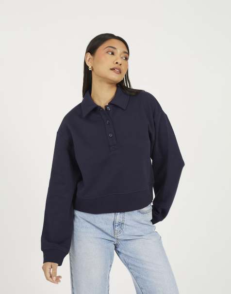 Brave Soul Collared button down sweatshirt in navy - view 1