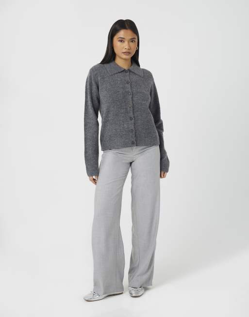 Brave Soul Collared button through knitted cardigan in charcoal, 3 of 4
