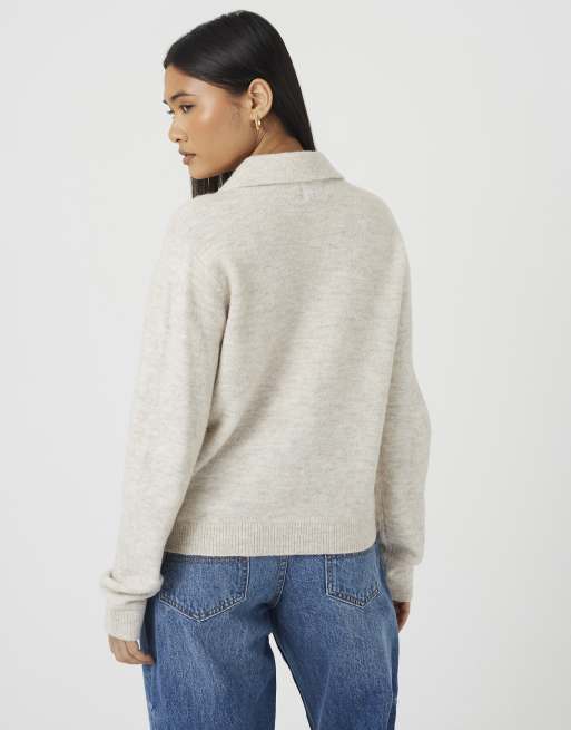 Brave Soul Collared button through knitted cardigan in cream, 2 of 4