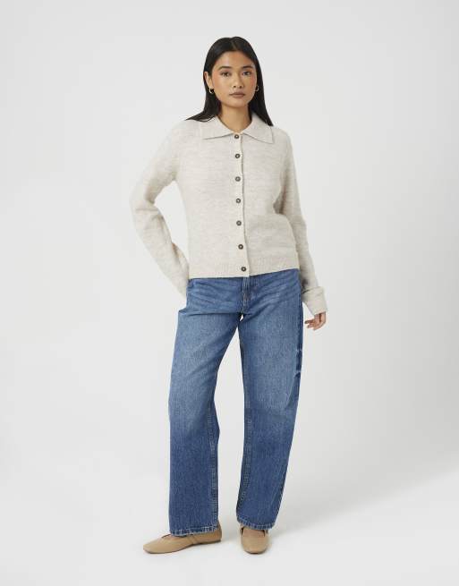 Brave Soul Collared button through knitted cardigan in cream, 3 of 4