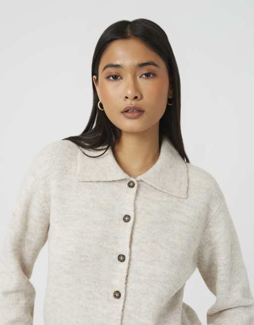 Brave Soul Collared button through knitted cardigan in cream, 4 of 4