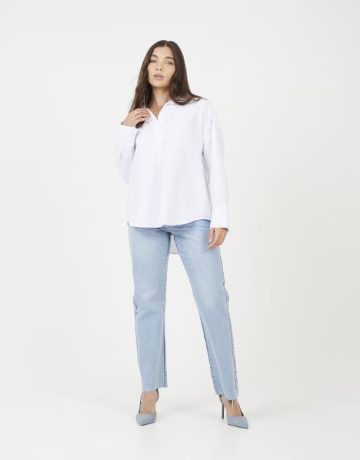 Brave Soul Collared long sleeve shirt in white, 3 of 4