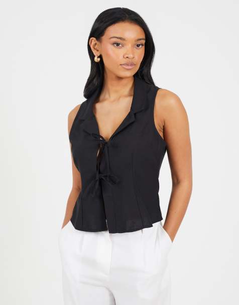 Brave Soul Collared tie front waistcoat in black - view 1