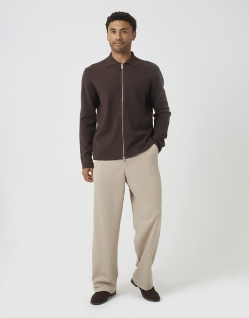 Brave Soul Collared zip through cardigan in chocolate, 3 of 4