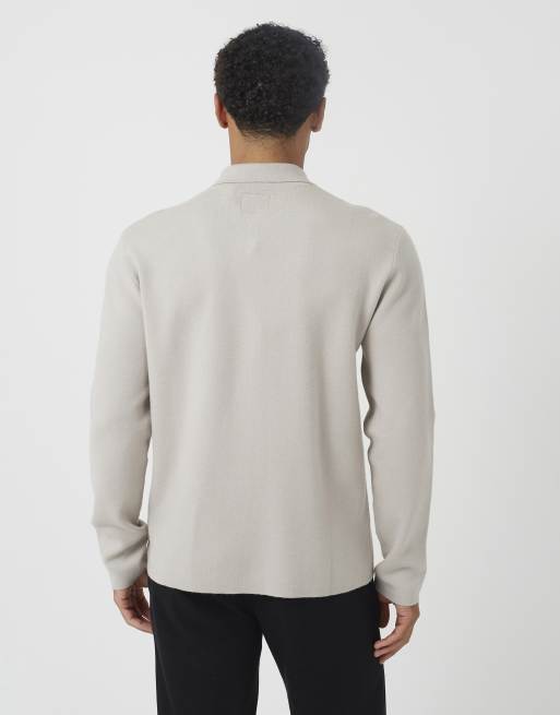 Brave Soul Collared zip through cardigan in light sand, 2 of 4