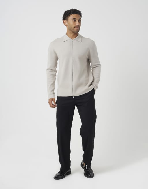 Brave Soul Collared zip through cardigan in light sand, 3 of 4