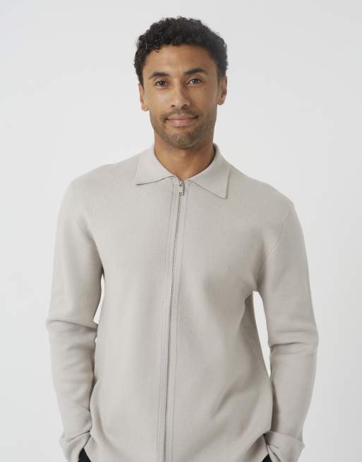 Brave Soul Collared zip through cardigan in light sand, 4 of 4
