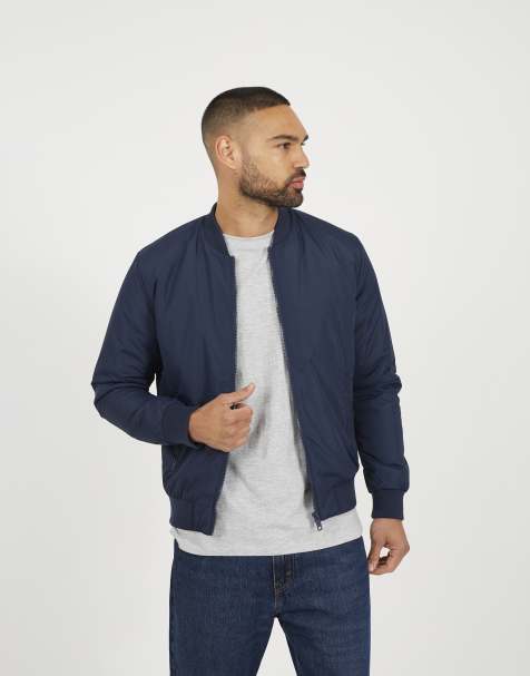 Brave Soul Collarless bomber zip-up jacket in navy - view 1