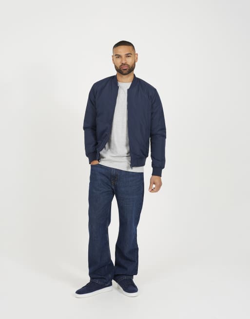 Brave Soul Collarless bomber zip-up jacket in navy, 2 of 4