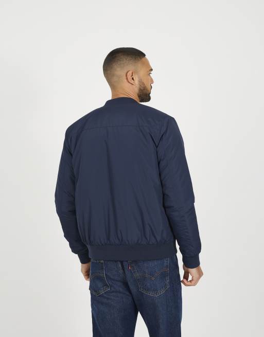 Brave Soul Collarless bomber zip-up jacket in navy, 4 of 4