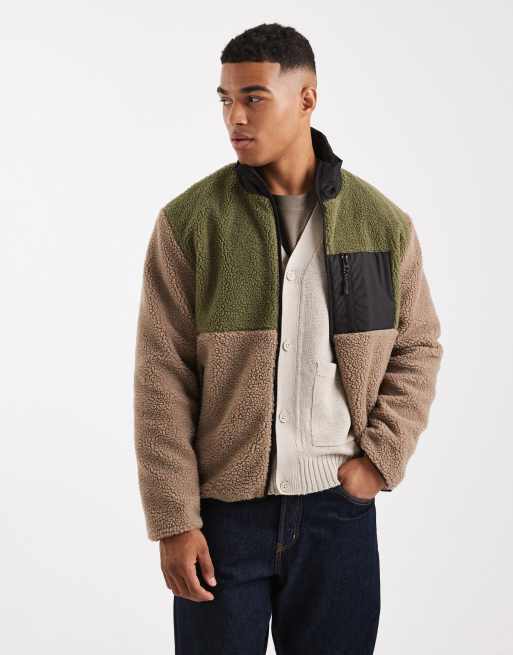 Brave Soul color block borg zip up fleece