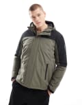 [Brave Soul] Brave Soul colour block outdoor jacket in khaki & black-Green M GREEN