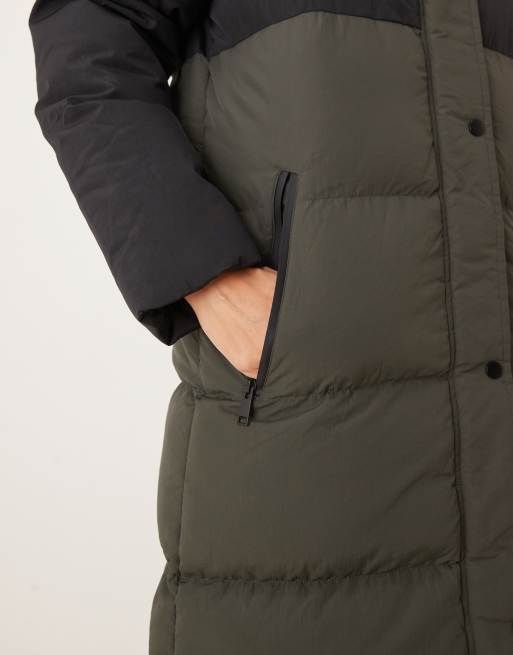 Brave Soul Colourblock maxi hooded puffer jacket in khaki, 2 of 4