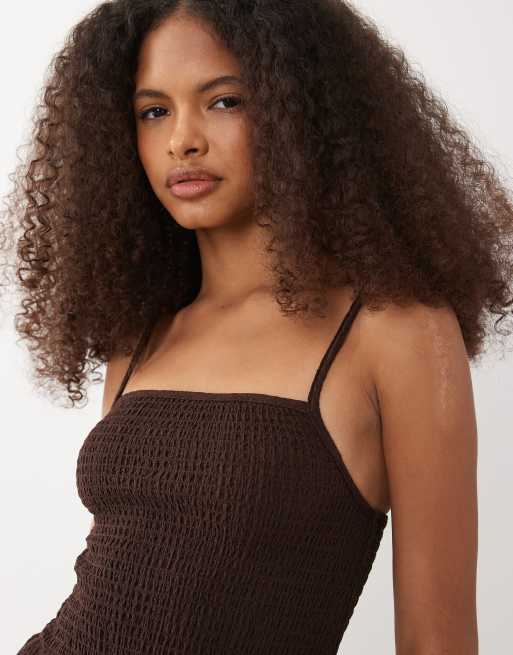Brave Soul - Combinaison en jersey texturé avec corsage froncé - Marron chocolat, 3 de 4