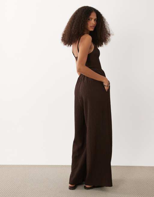 Brave Soul - Combinaison en jersey texturé avec corsage froncé - Marron chocolat, 4 de 4