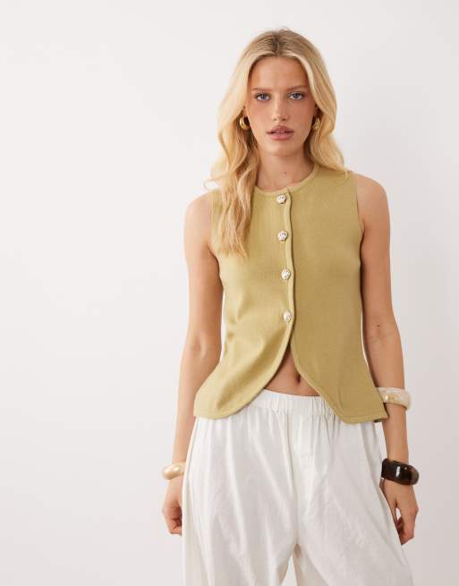 Brave Soul - Compact gebreid gilet met contrasterende knopen in mosterdgeel, 3 van 4