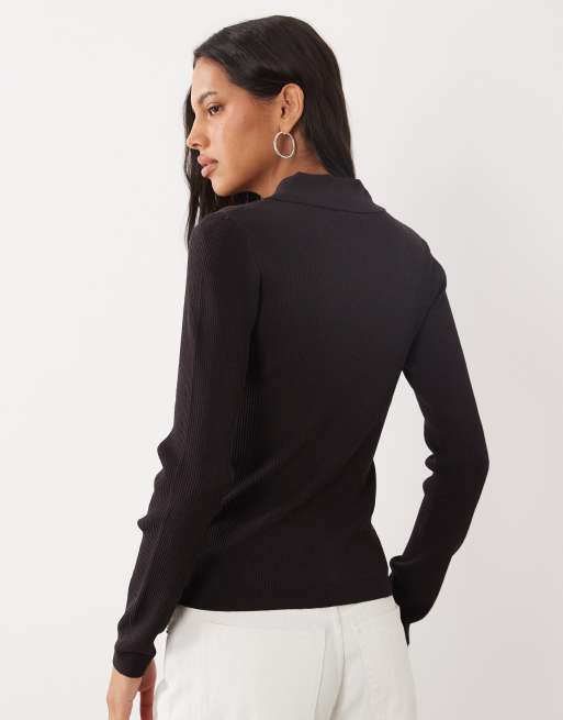 Brave Soul compact gebreid vest met kraag in chocoladebruin, 4 van 4