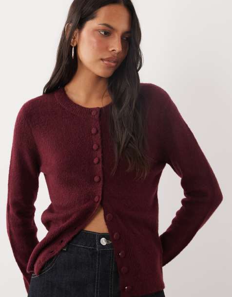 Brave Soul compact knit cardigan in burgundy - view 1