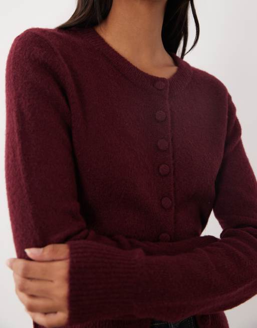 Brave Soul compact knit cardigan in burgundy, 3 of 4