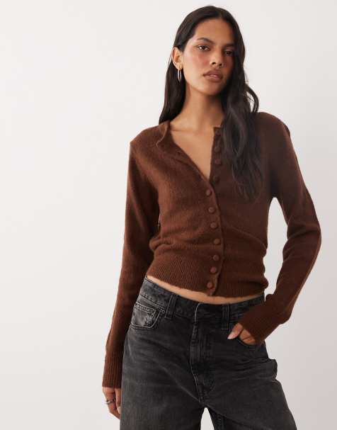 Brave Soul compact knit cardigan in chocolate brown - view 1