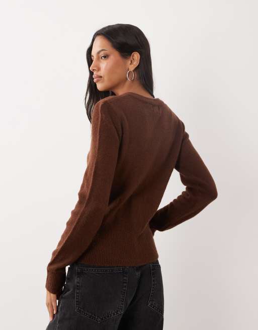Brave Soul compact knit cardigan in chocolate brown, 4 of 4
