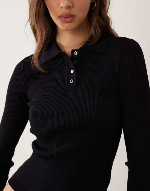 Brave Soul compact knit cardigan with collar in black, 3 of 4