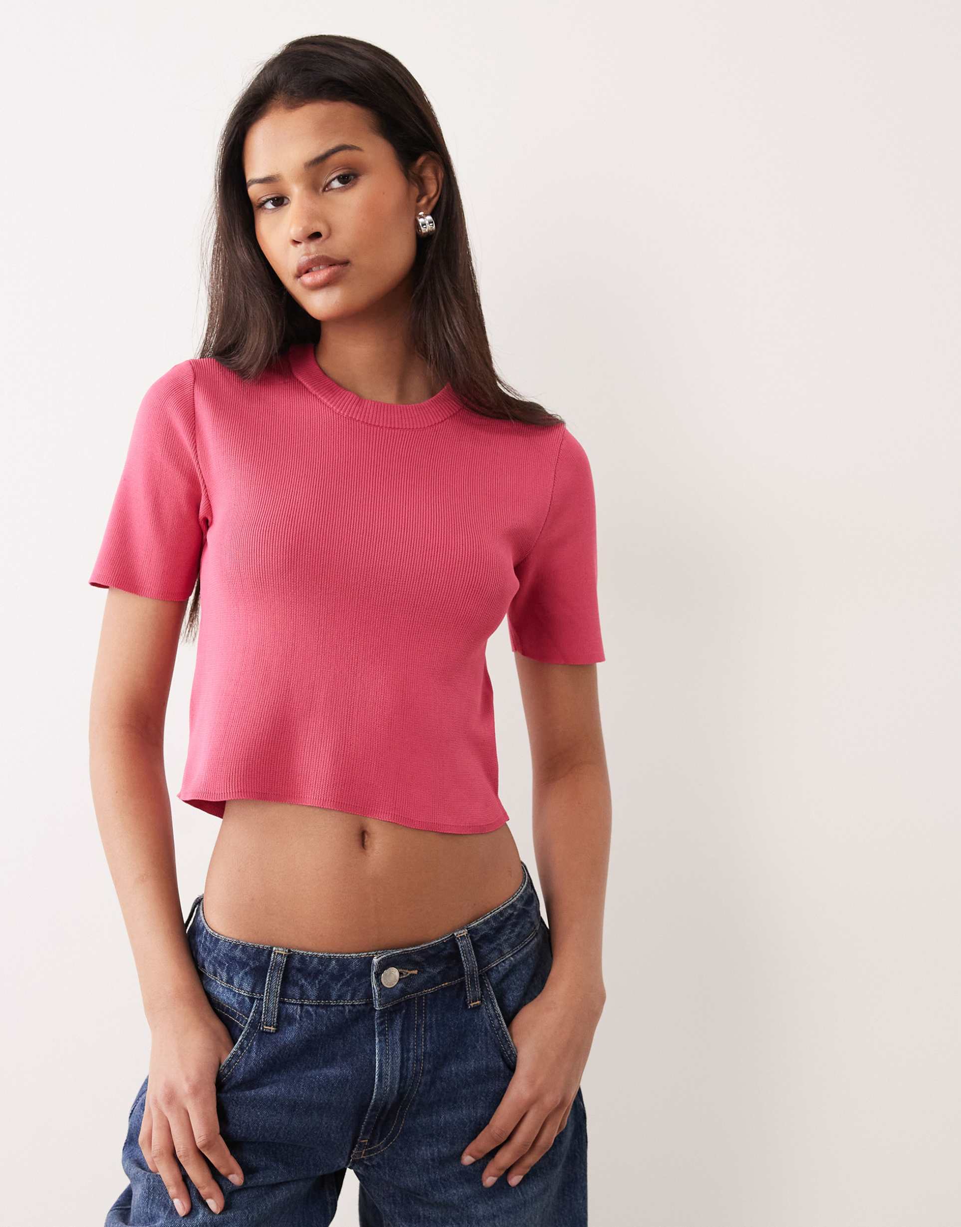 brave soul compact knit short sleeve sweater in pink