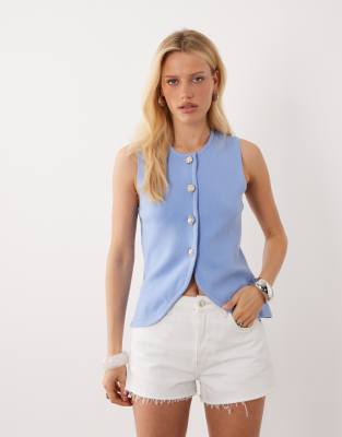 Brave Soul Compact Knit Vest With Contrast Buttons In Blue