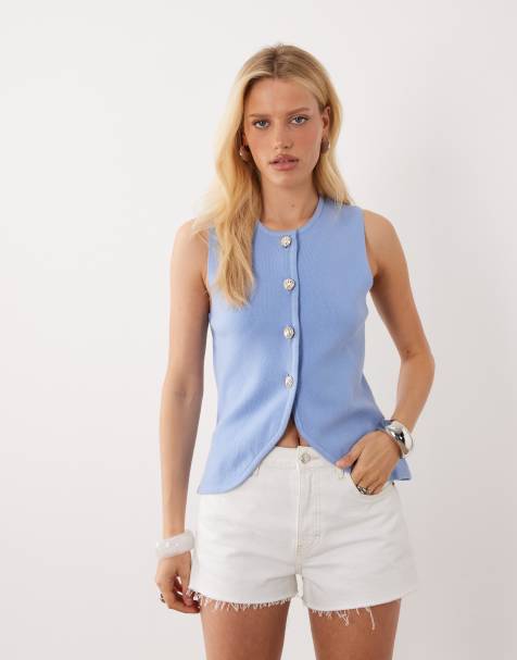 Brave Soul compact knit vest with contrast buttons in blue - view 1