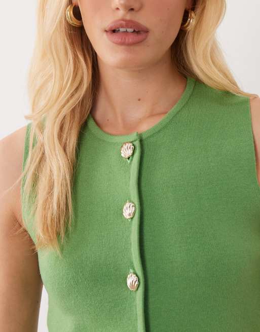 Brave Soul compact knit vest with contrast buttons in green, 3 of 4