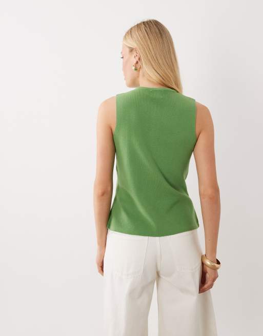 Brave Soul compact knit vest with contrast buttons in green, 4 of 4
