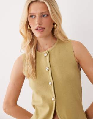 Brave Soul Compact Knit Vest With Contrast Buttons In Brown